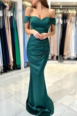 Charming Green Off the Shoulder Floor Length Sweetheart Prom Dress with Ruffles_3