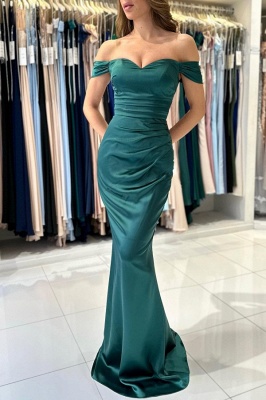 Charming Green Off the Shoulder Floor Length Sweetheart Prom Dress with Ruffles_2