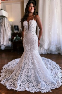 Charming Sleeveless Spaghetti Straps Floor Length Mermaid Wedding Dress