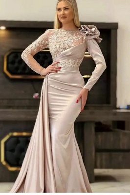Trendy Long Sleeves Flower Jewel Floor Length Mermaid Prom Dress_1