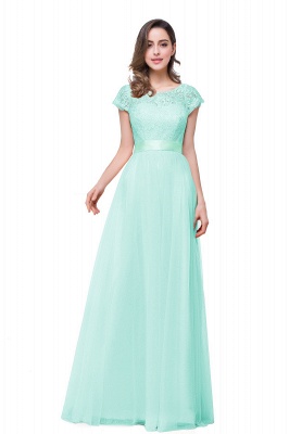 Short-Sleeves Elegant Open-Back Lace Bowknot A-Line Evening Dress_5