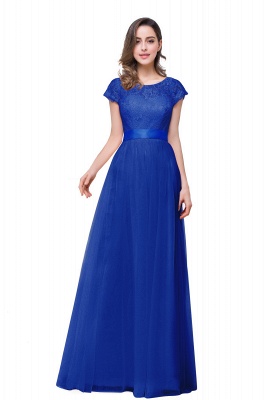 Short-Sleeves Elegant Open-Back Lace Bowknot A-Line Evening Dress_3