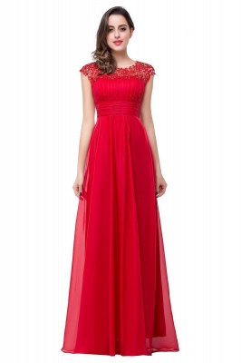 Long Chiffon Lace Open Back A-line Beaded Capped-Sleeves Party Dresses_1