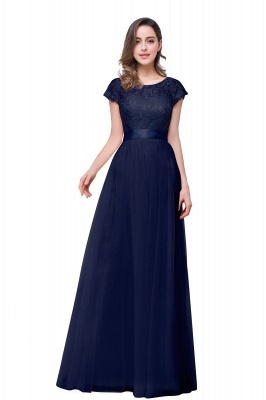 Short-Sleeves Elegant Open-Back Lace Bowknot A-Line Evening Dress_4