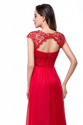 Long Chiffon Lace Open Back A-line Beaded Capped-Sleeves Party Dresses_8