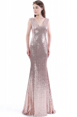 Simple Mermaid V-Neck Prom Dresses 2021 Sequins Long Evening Dresses_1