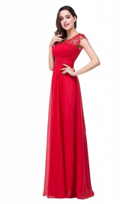 Long Chiffon Lace Open Back A-line Beaded Capped-Sleeves Party Dresses_7