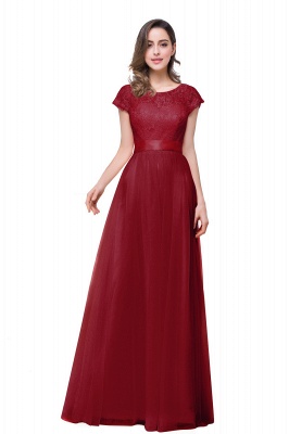 Short-Sleeves Elegant Open-Back Lace Bowknot A-Line Evening Dress_2