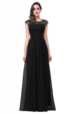 Long Chiffon Lace Open Back A-line Beaded Capped-Sleeves Party Dresses_11