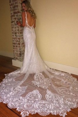 Sexy Applique V-neck Glitter Sheath Wedding Dress_3