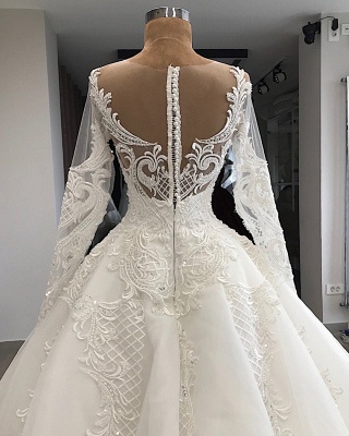 Appliques Charming Jewel Long-Sleeves Sweetheart Lace Wedding Dresses_3