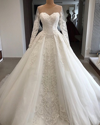 Appliques Charming Jewel Long-Sleeves Sweetheart Lace Wedding Dresses_1