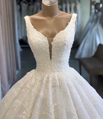 V-neck Appliques Ball-Gown Lace Glamorous Wedding Dresses_3