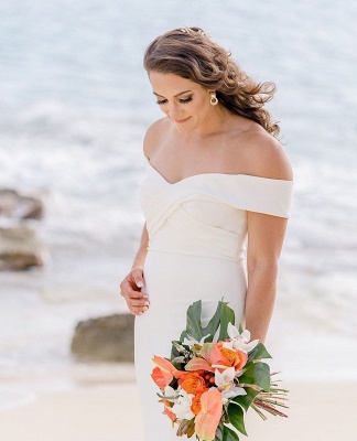 Off The Shoulder Sweetheart Sheath wedding Dresses | Floor Length Beach Bridal Gown_4