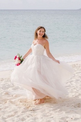 Sexy Sweetheart Applique A Line Wedding Dresses |Floor Length Beach Wedding Dress_1