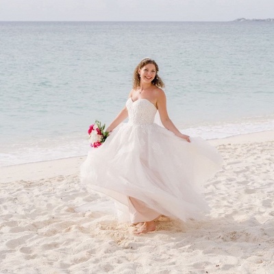 Sexy Sweetheart Applique A Line Wedding Dresses |Floor Length Beach Wedding Dress_3
