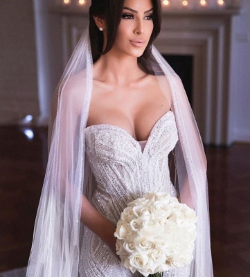 Sweetheart Sleeveless Sequin Crystal Floor Length Fit And Flare Mermaid Wedding Dresses_2