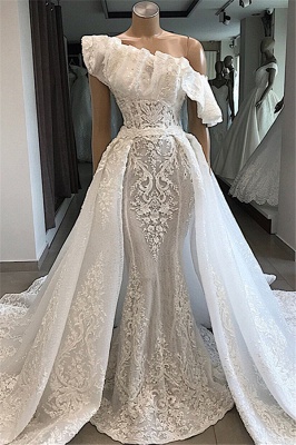 Ruffles Gorgeous Overskirt Asymmetrical Appliques Wedding Dresses_1