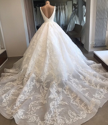V-neck Appliques Ball-Gown Lace Glamorous Wedding Dresses_4