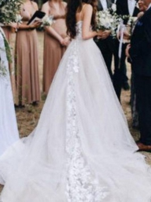 Spaghetti Strap Applique Beach A Line Wedding Dresses | V Neck Wedding Gown_3
