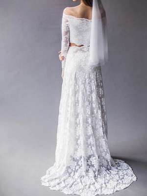 Two Piece Long Sleeve A Line Wedding Dresses | Lace Bridal Gown_2
