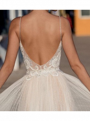 Sexy Spaghetti Strap V Neck Sheath Wedding Dresses | Applique Sequin Bridal Gown_4