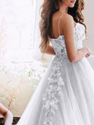 Spaghetti Strap Applique Beach A Line Wedding Dresses | V Neck Wedding Gown_2
