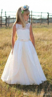 Cute Lace White Flower Girl Dresses with Sash_3