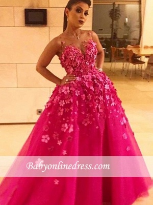 fuchsia long Flower dresses prom princess prom dresses_3