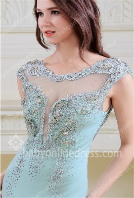 2021 Luxurious Evening Dresses Scoop Sequined Beading Appliques Crystal A Line Chiffon Blue Evening Gowns_2