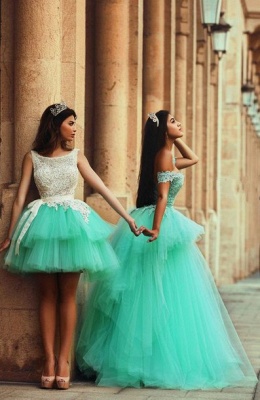 Mint Green layered Ball Gown Quinceanera Dresses Short and Long Backless Party Dresses_1