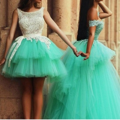 Mint Green layered Ball Gown Quinceanera Dresses Short and Long Backless Party Dresses_2