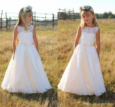 Cute Lace White Flower Girl Dresses with Sash_4