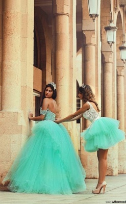 Mint Green layered Ball Gown Quinceanera Dresses Short and Long Backless Party Dresses_3