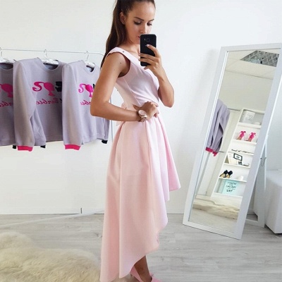 Cheap Pink A-Line Homecoming Dresses | Simple High Low Cocktail Dresses_3