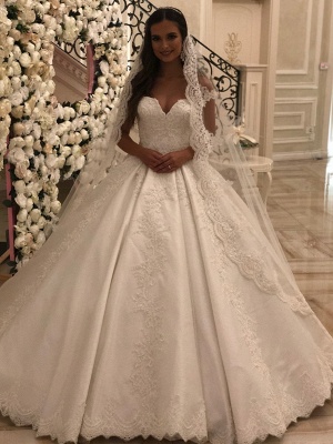 Glamorous Lace Ball Gown Wedding Dresses | Sweetheart Sleeveless Long Bridal Gowns_1