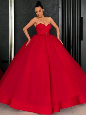 Elegant Red Ball Gown Prom Dresses | Sweetheart Sleeveless Sashes Long Quinceanera Dresses_1