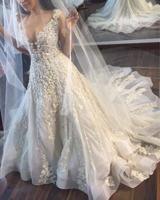 Gorgeous Sleeveless Princess Lace Appliques Wedding Dresses_2