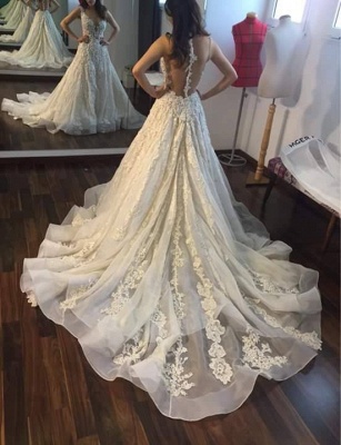 Gorgeous Sleeveless Princess Lace Appliques Wedding Dresses_3