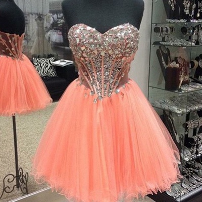 New Arrival Short Sweetheart Homecoming Dress Crystal Tulle Homecoming Dresses_3