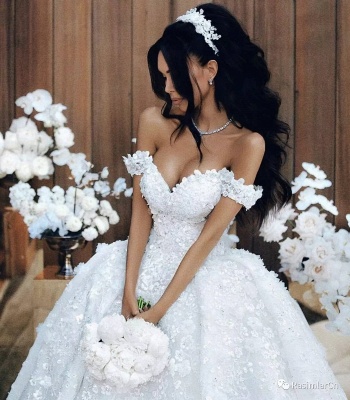 Luxury Floral Ball Gown Wedding Dresses | Off The Shoulder Over Skirt Long Bridal Gowns_5