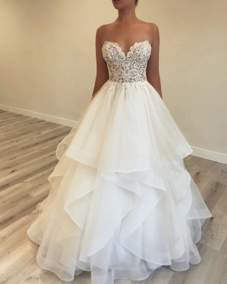 Elegant A-line Wedding Dresses with Tiered Skirt | Sleeveless Sweetheart Neck Bridal Gowns BC0754_2