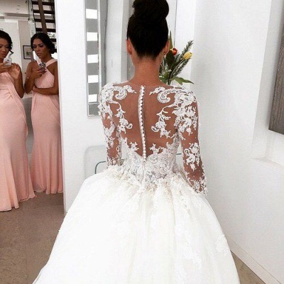 2021 Ball Gown Wedding Dresses Illusion Long Sleeves 3D-Floral Appliques Luxury Bridal Gowns_4