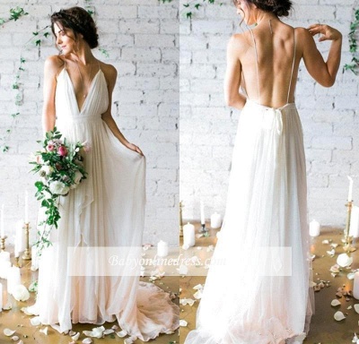 V-Neck Beach Chiffon Sleeveless Long Elegant Wedding Dress_1