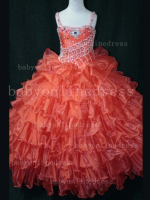 Hot Sale Formal Gowns For Teens High Glitz Straps Beaded Layered Girls Pageant Dresses On Sale LR892_5