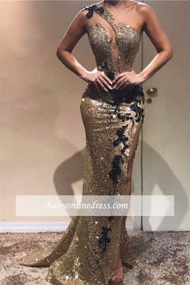 Sexy Slit Appliques Mermaid Evening Gowns | Newest Strapless Lace Prom Dresses_1