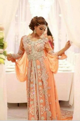 Luxury Arabic Lace Appliques Evening Gowns Kaftans Caftan Beaded Long Sleeves Party Dress_3