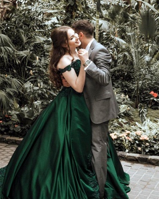 Elegant Dark Green Puffy Prom Dresses | Off-The-Shoulder Ball Gown Quinceanera Dresses BC0737_4
