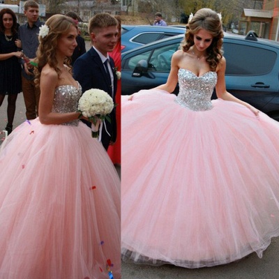 Vestido de Debutante Light Pink Quinceanera Dresses Rhinestones Beaded Sweetheart Neck Puffy Ball Gown Wedding Dresses_3