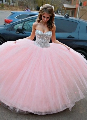 Vestido de Debutante Light Pink Quinceanera Dresses Rhinestones Beaded Sweetheart Neck Puffy Ball Gown Wedding Dresses_1